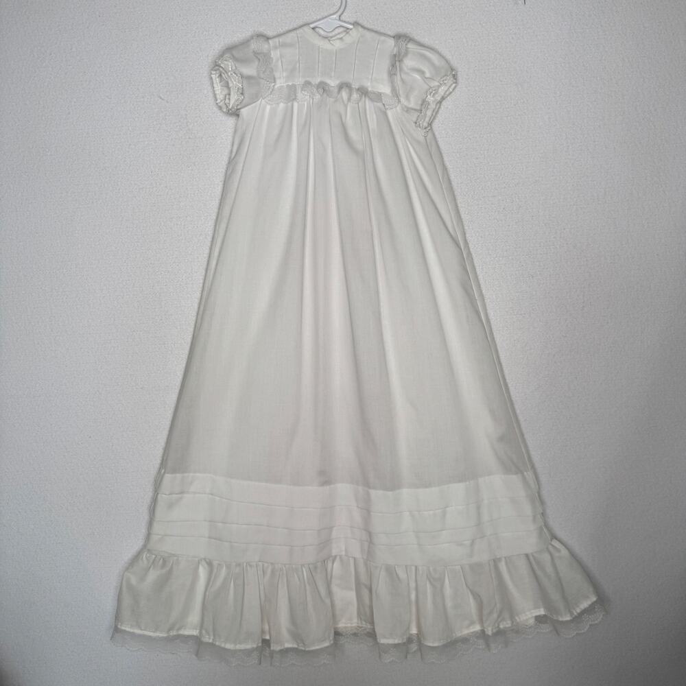 Vintage 1970s Handmade Christening Baptism Gown Lace Heirloom Baby 6-12M